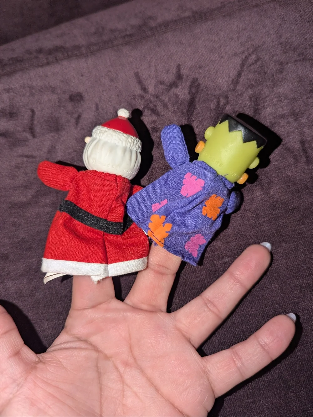 Vintage Russ Santa‎ Claus & Frankenstein Finger Puppet Set